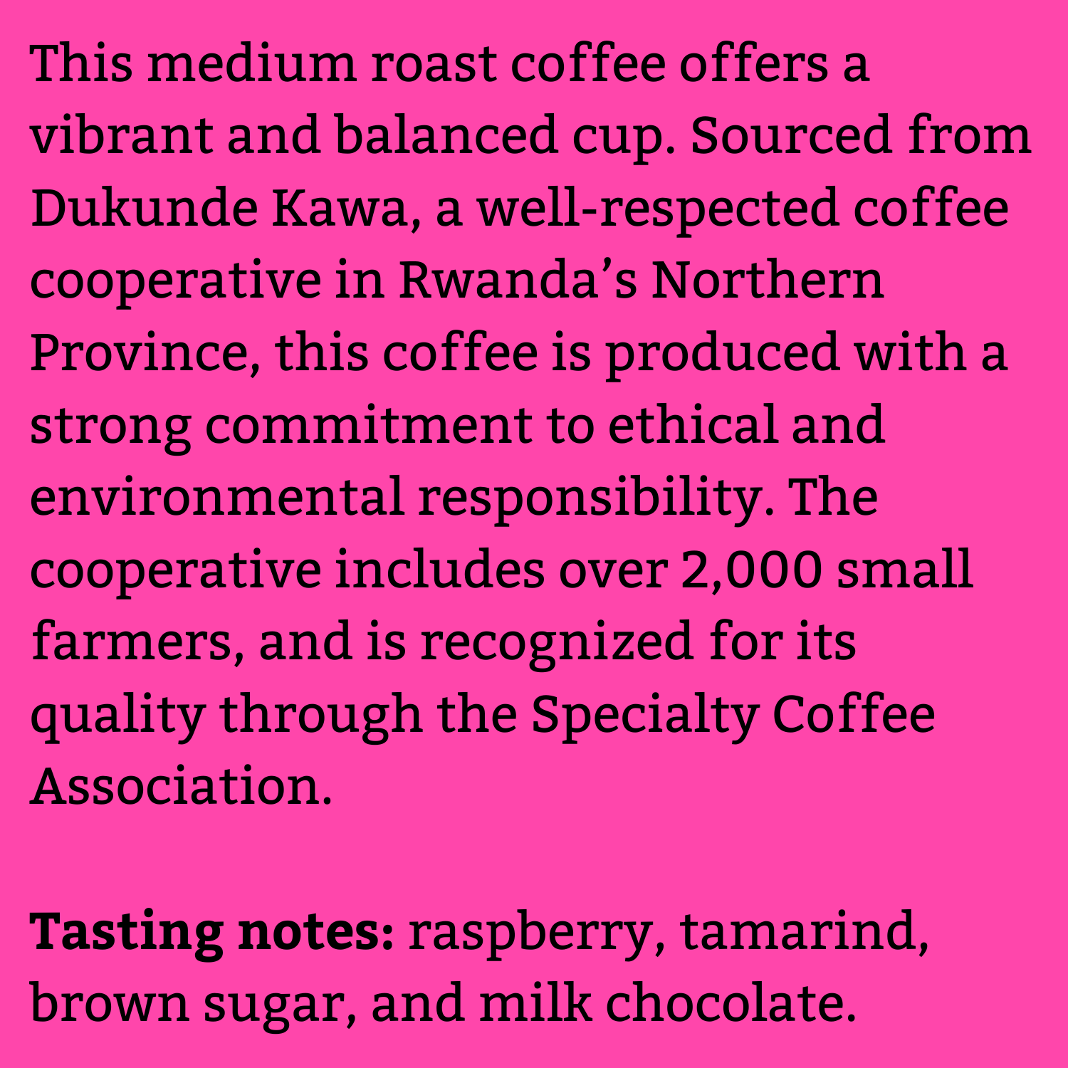 Text description of coffee information on a pink background