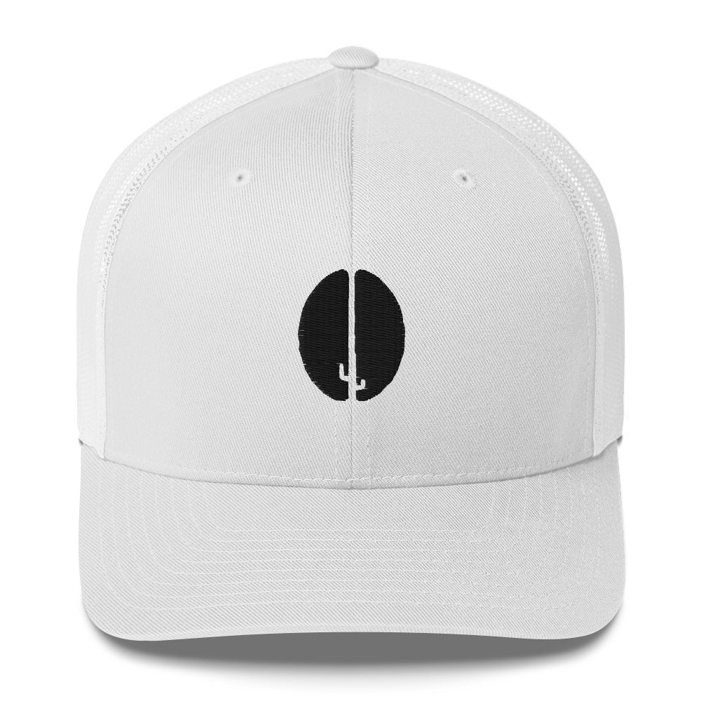 Trucker hat white with white back and Heat Coffee cactus bean logo